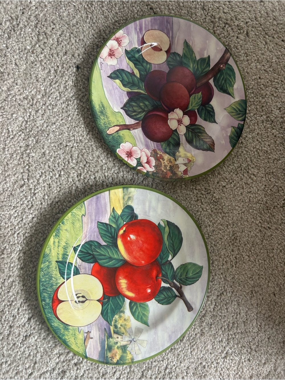 Vintage Este hand decorated plate set - Red apples and cherry Plum Design